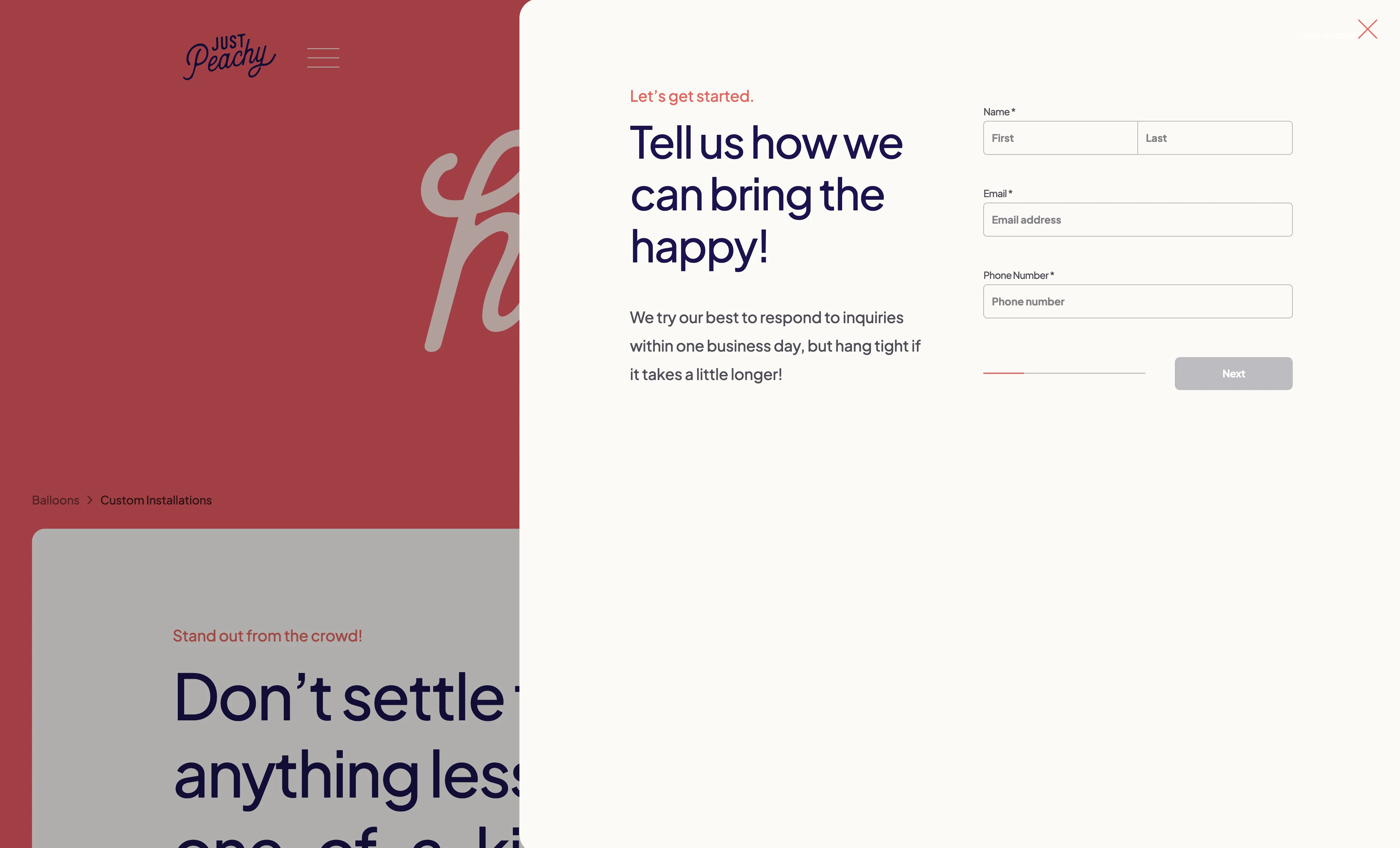 Product customization wizard for Just Peachy