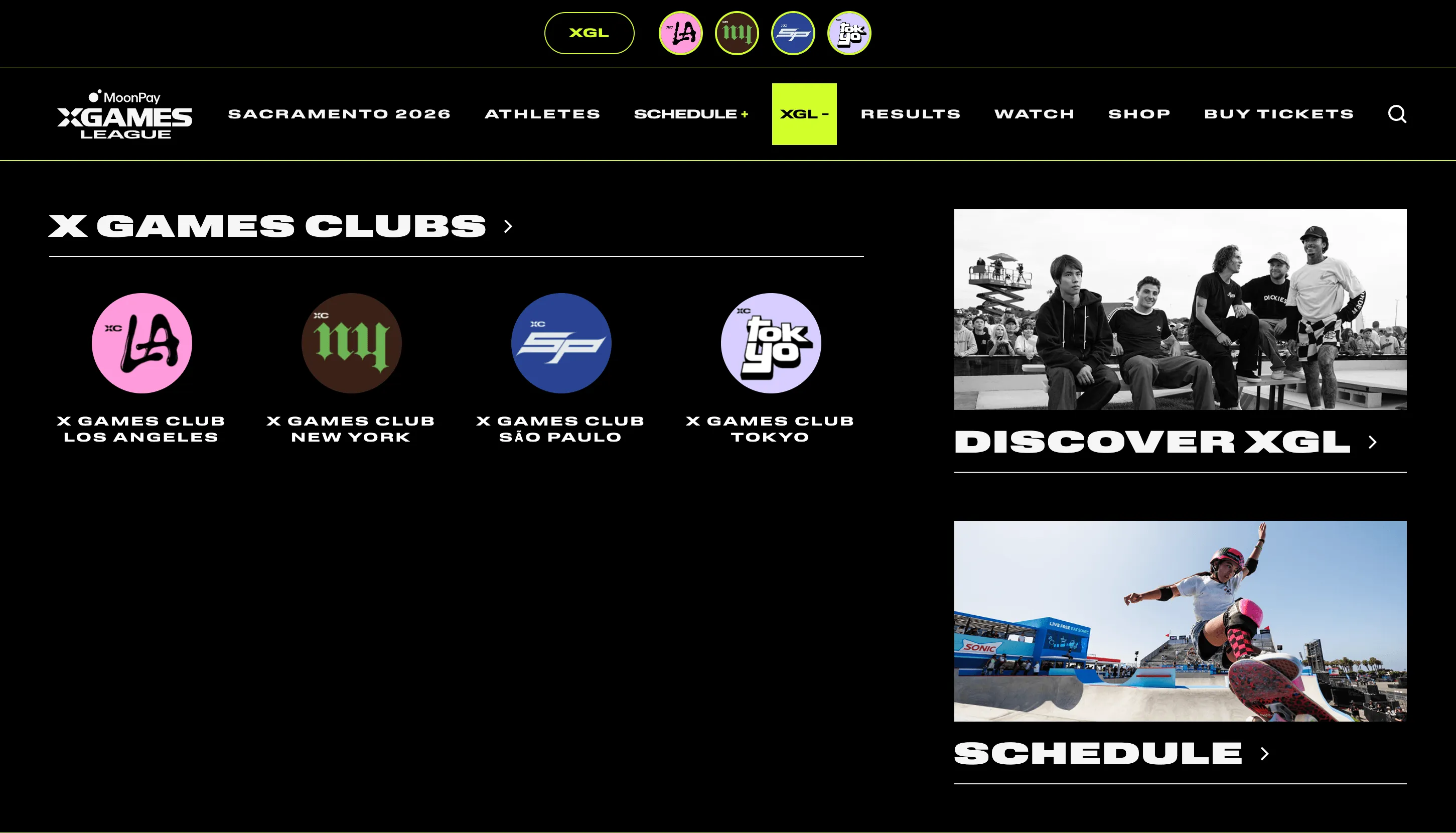 New mega menu functionality on X Games